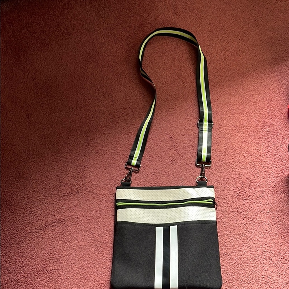 HAUTE SHORE Black and Cream Tote with Neon Detail